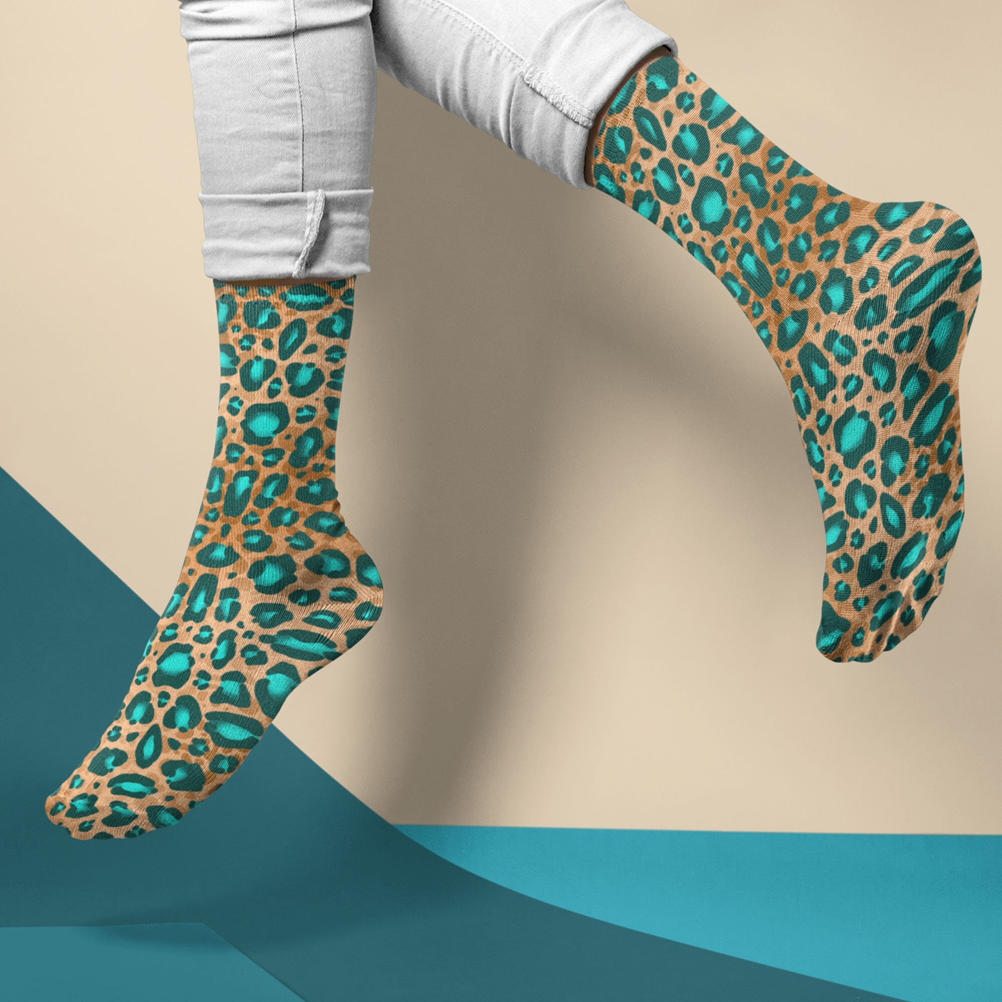 Leopard Smilie Socks - Green | KAPITAL | Peggs & Son.