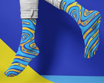 Tropical Fish Socks | Womens 5 - Mens 9 | Custom Socks | Novelty Socks | Dress Socks for Office | Fun Socks | Crew Height | Animal Print