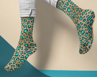 Medium Teal Leopard Print Socks