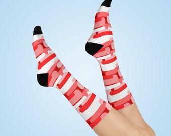 Geometric Print Socks | Womens 5 - Mens 9 | Custom Socks | Novelty Socks | Dress Socks for Office | Fun Sock | Crew Height | Red
