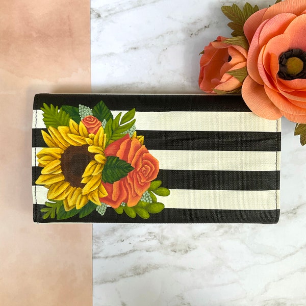 Hand-Painted Sunflower and Rose Clutch