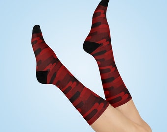 Geometric Print Socks | Womens 5 - Mens 9 | Custom Socks | Novelty Socks | Dress Socks for Office | Fun Sock | Crew Height | Dark Red