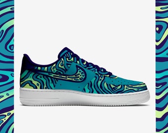 Teal and Lime Green Abstract Custom Air Force 1