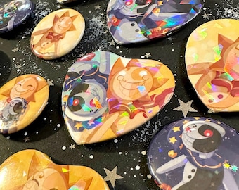 Sun and Moon Holographic Button and Magnet
