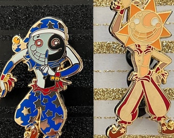 Broche de esmalte que brilha no escuro de FNAF Sun and Moon + adesivo grátis