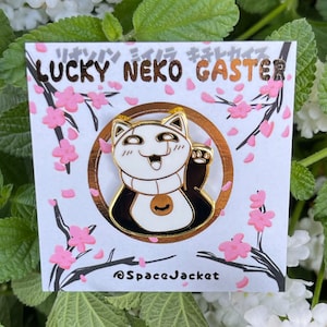 Lucky Neko Cat Gaster Enamel Pin + Freebie