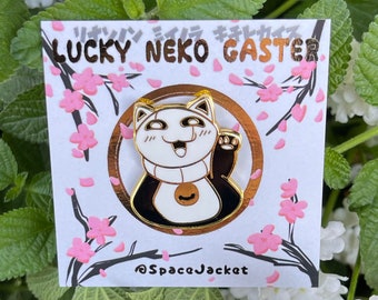 Lucky Neko Cat Gaster Enamel Pin + Freebie