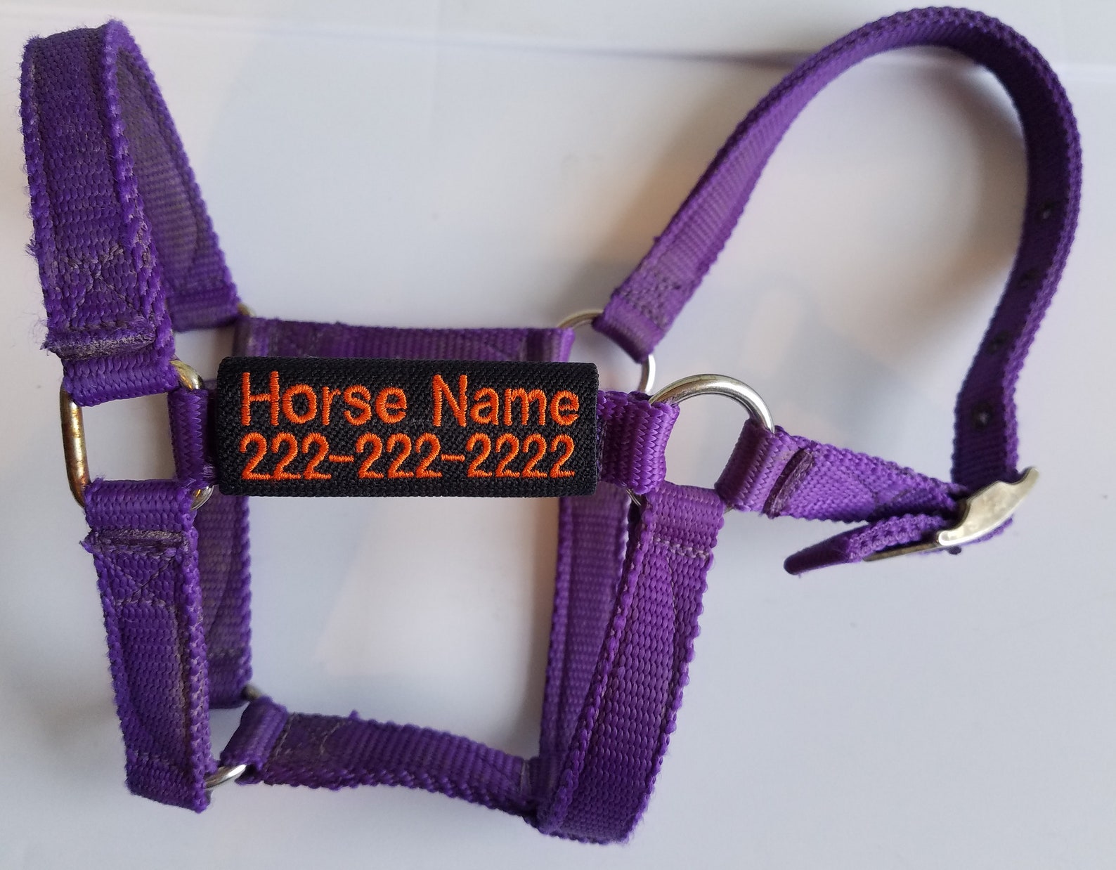 2 Lines Embroidered Horse Halter Name Tag Etsy