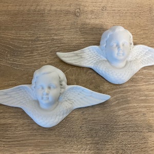French Antique  White Bisque, Porcelain Winged Angels, Cherubs, Putti ,  Wall Hanging, Home Decor, Architectural, Salvage,