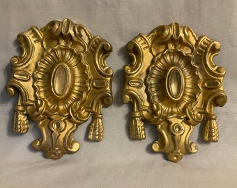 A pair of French  Antique ormolu Repousse Picture frame  hook covers, mounts, Home Decor, Chateau chic, Architectural Salvage