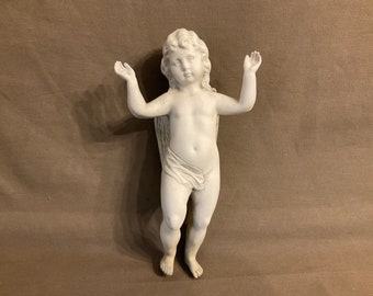 Circa 1900 ,Antique French Bisque, Hanging , Flying Porcelain Angel, Cherub, Putti