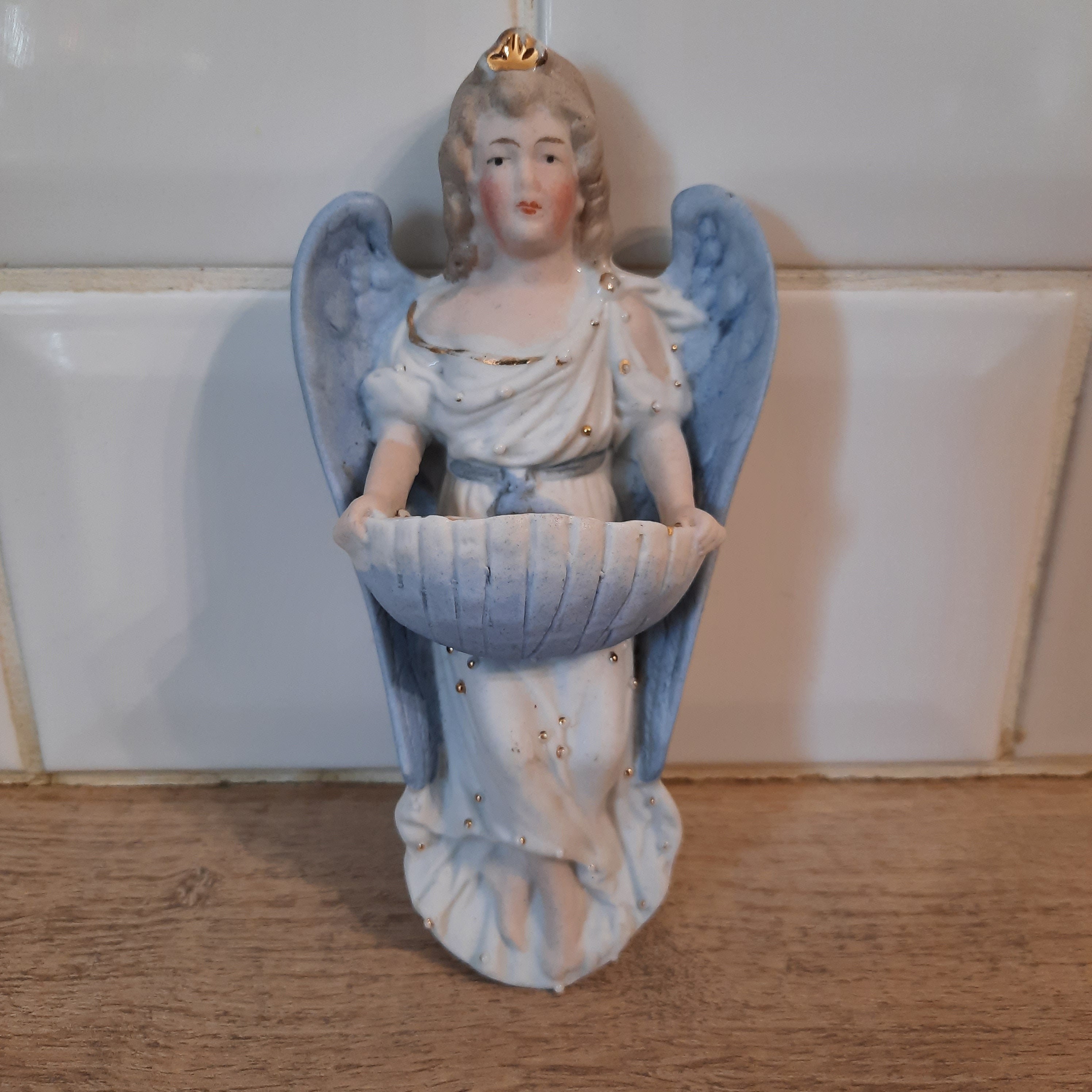 Winged Angel Holy Water Font, Religieux, Porcelaine Français/Bisque
