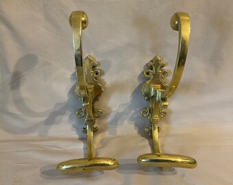 A Pair of Heavy French Brass ornate coat, hat , hooks , French interiors, farmhouse chic , Home Decor, Entrance Hall , Hallway , passageway