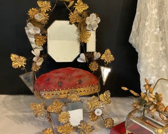 Antique French Globe de Mariée: Wedding Dome with Ormolu & Porcelain Flowers