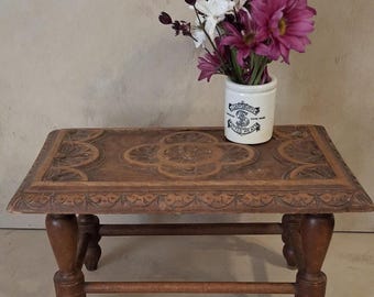 French Rustic ,wooden stool ,  milking stool ,Foot stool ,Carved , plant stand, display stand, Farmhouse chic