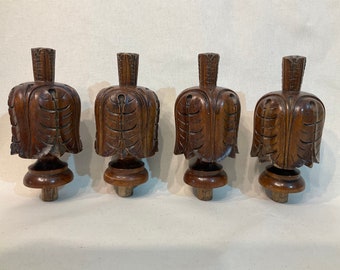 Four French Antique carved wooden curtain pole finials, Tie backs , French Interior, Embellishments, Architectural Salvage, farmhouse chic