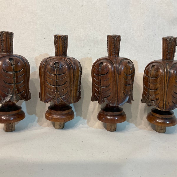 Four French Antique carved wooden curtain pole finials, Tie backs , French Interior, Embellishments, Architectural Salvage, farmhouse chic