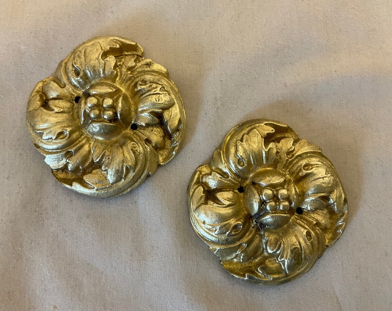 A pair of French Bronze /Brass Antique Repousse Acanthus leaves ,Picture frame hook covers, mounts, Home Decor, Chateau chic image 1