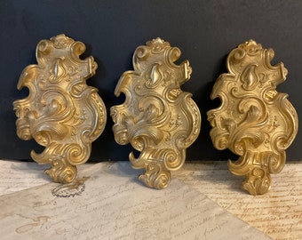 Three French Antique  Heavy Brass/ Bronze ornate picture  Hook Covers ,Embellishments , Cache Clou, Architectural salvage