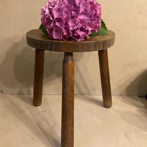French vintage handcrafted ,half moon wooden milking stool, plant stand , Farmhouse chic, Rustic, side table,chair