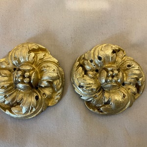 A pair of French Bronze /Brass Antique Repousse Acanthus leaves ,Picture frame hook covers, mounts, Home Decor, Chateau chic image 2