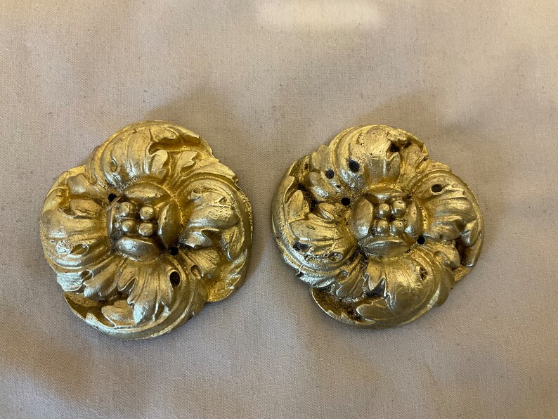 A pair of French Bronze /Brass Antique Repousse Acanthus leaves ,Picture frame hook covers, mounts, Home Decor, Chateau chic image 2