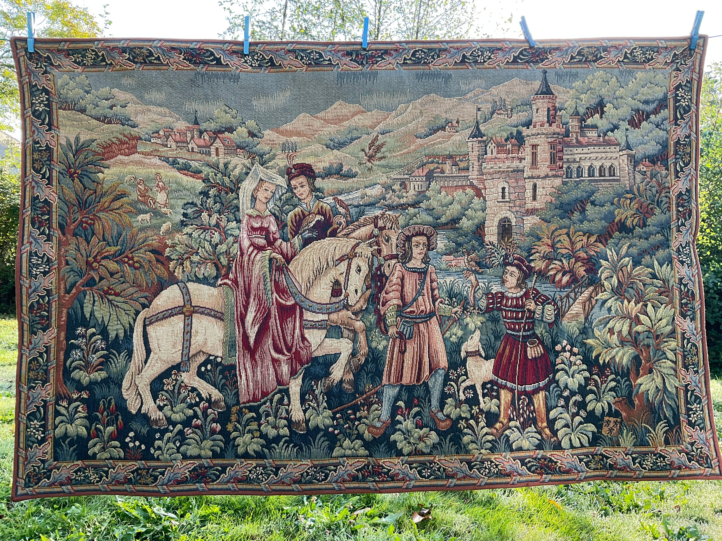 Français Tapisserie Vintage de Style Médiéval , Scène Romantique Tenture Murale Point L'halluin, Apr