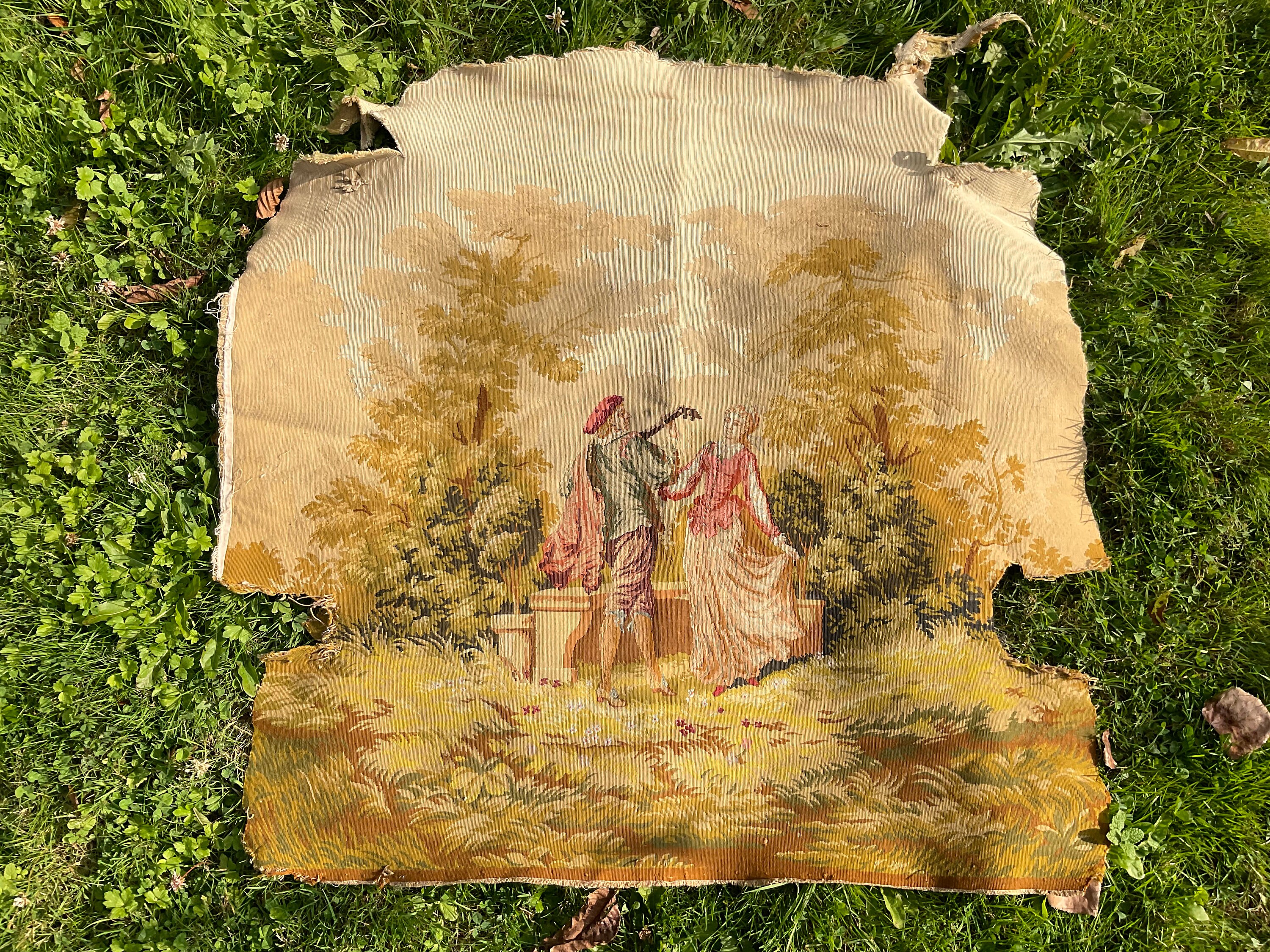 Vers 1900 Français Tapisserie Romantique d'aubusson, Accrochage Mural,