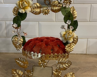 Antique French Globe De Mariee: Napoleon III Wedding Dome with Ormolu & Bisque Flowers