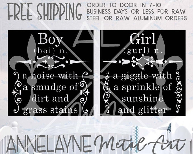 Boy Dirt or Girl Sunshine- 325128-29- Metal Cutout, Plasma Cut Metal, Metal Cut Out, Metal Art, Door Hanger, Nursery, Baby Shower, Baby Sign