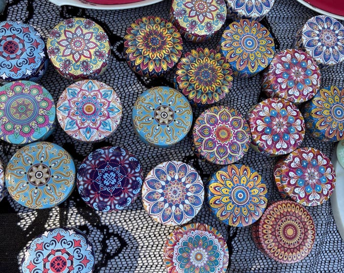Featured listing image: Mini 2.5 oz Tin Candles — Assorted Mandala Pattern Tins