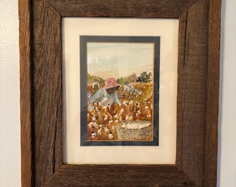 Original Judy Hartsfield 1985 Folk Art Painting – Cotton Field Workers – Signed Rare