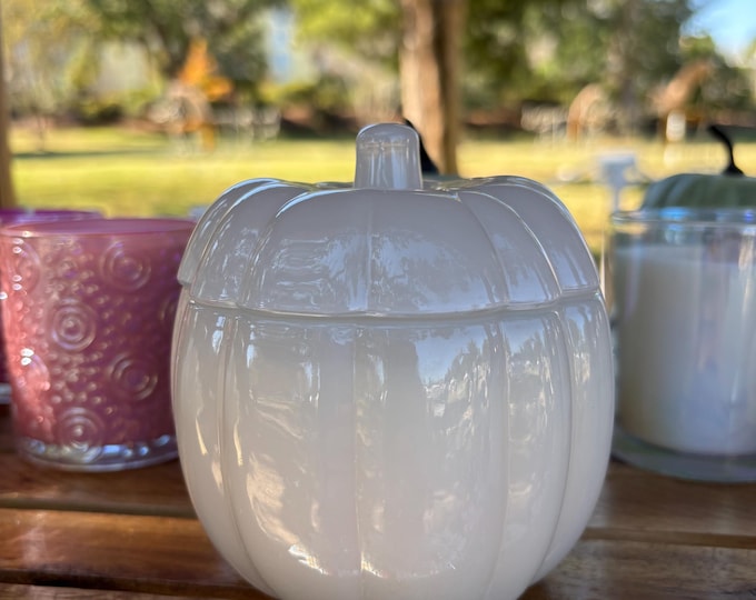 Featured listing image: Crystal White Pumpkin Candle - Autumn Leaves  Scented. 14.5 oz