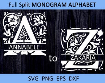 26 Split monogram SVG Split alphabet Split letter svg Svg files Split monogram font Wedding font Alphabet clipart