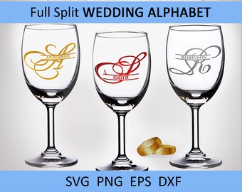 26 Wedding split monogram SVG Engagement svg Split alphabet Wedding font Split letter Svg files Split monogram font Alphabet clipart