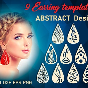 Teardrop leather earring svg bundle Wood necklace template Acrylic pendant svg Abstract Jewelry Cut Files dxf png eps image 1