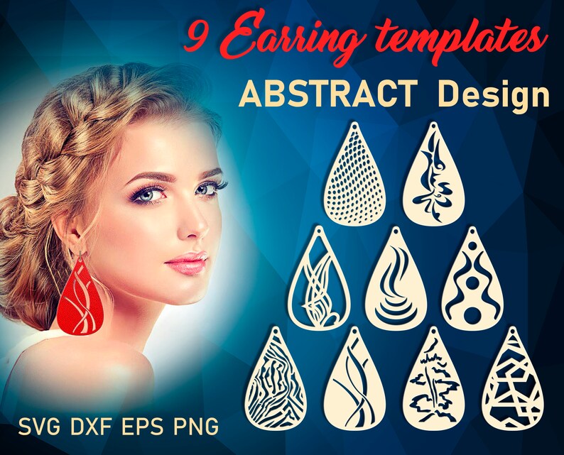 Teardrop leather earring svg bundle Wood necklace template Acrylic pendant svg Abstract Jewelry Cut Files dxf png eps image 1