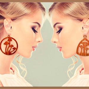 Mushroom earrings svg Mushroom necklace Plant earrings Leather earring svg bundle Acrylic pendant svg Jewelry laser cut files dxf png eps image 4