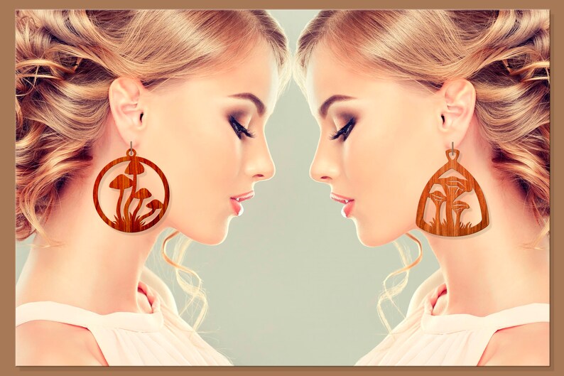 Mushroom earrings svg Mushroom necklace Plant earrings Leather earring svg bundle Acrylic pendant svg Jewelry laser cut files dxf png eps image 4