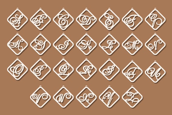 Download 26 Alphabet Leather Earring Svg Wood Monogram Rhombus Necklace Etsy