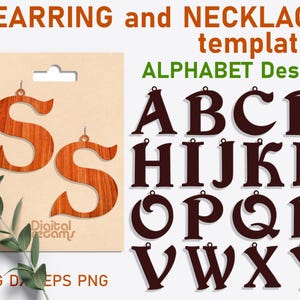 Initiale collier lettre collier cuir boucle d'oreille svg bois alphabet modèle svg acrylique pendentif svg bijoux couper fichiers