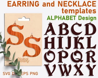 Alphabet Ohrring/Halskette Vorlage: Initiale SVG-Schnittdateien