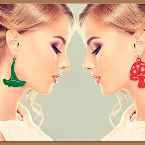 Mushroom earrings svg Mushroom necklace Plant earrings Leather earring svg bundle Acrylic pendant svg Jewelry laser cut files dxf png eps image 5