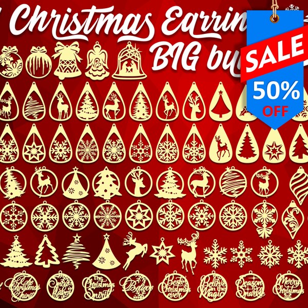 Christmas earring svg bundle Leather earring svg Christmas tree template Christmas deer Acrylic pendant svg Jewelry Cut Files