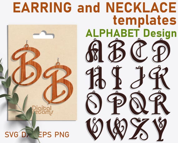 26 Leather earring svg Wood Earring template svg Alphabet earrings Necklace Templates Acrylic pendant svg Jewelry Cut Files monogram dxf png