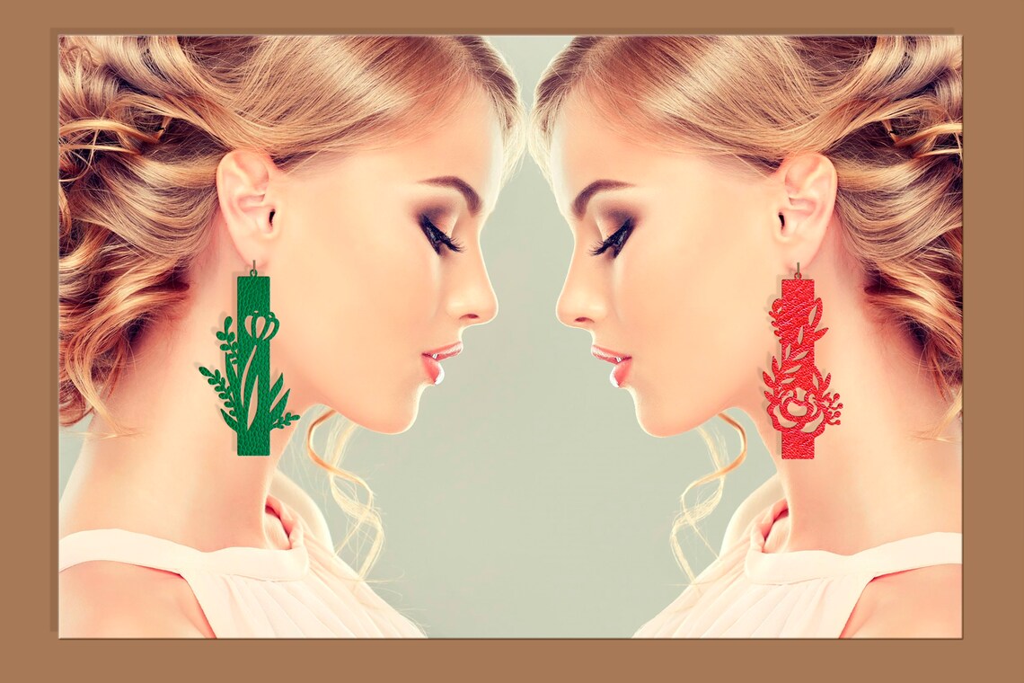 Download Leather earring svg bundle Wood earring template Flowers | Etsy