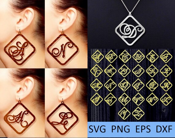 Download 26 Alphabet Leather Earring Svg Wood Monogram Rhombus Necklace Etsy