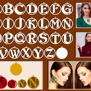 Leather earring svg bundle Letter necklace Initial necklace Wood template Alphabet earrings Jewelry cut files dxf png image 3