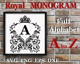 26 Royal monogram SVG Family name svg Split alphabet Split letter svg Svg files Wedding font Alphabet clipart