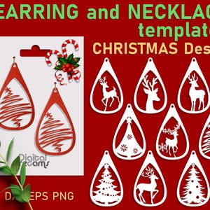 Christmas earring svg bundle Leather teardrop earring Christmas deer Wood Earring template Christmas tree Acrylic pendant Jewelry Cut Files